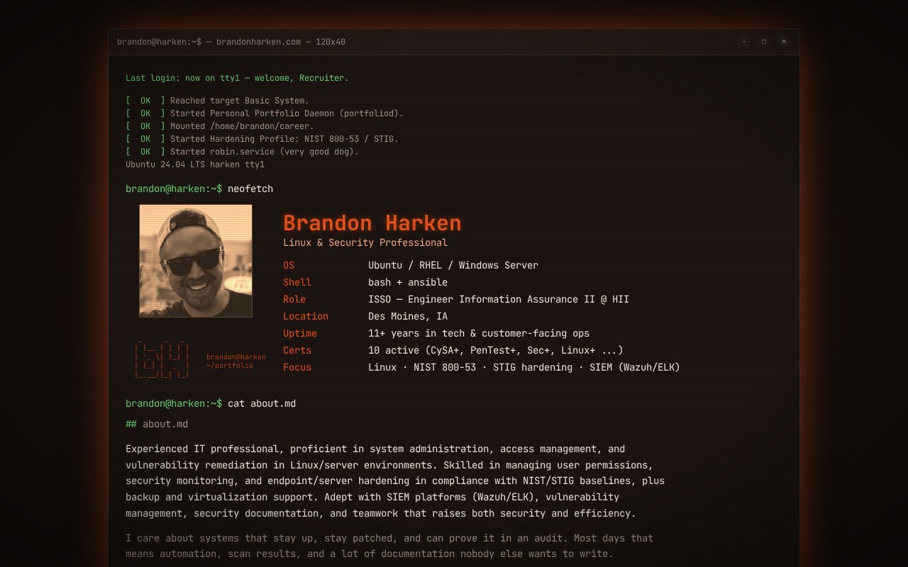 Screenshot of the brandonharken.com website