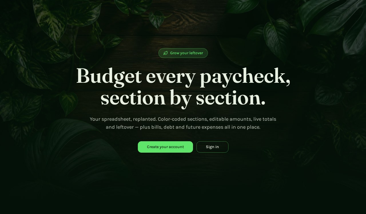 Screenshot of the Greenleaf Budgeting App website