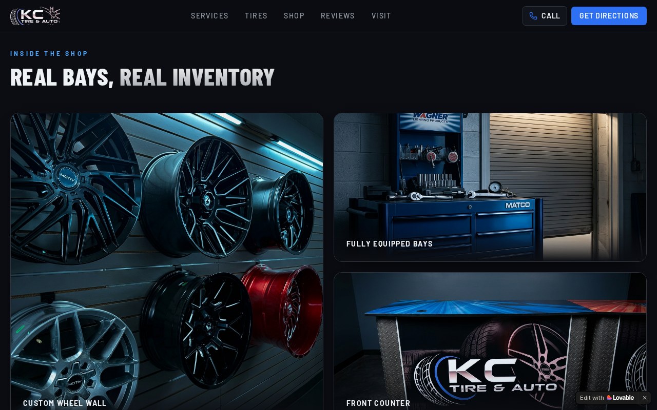 Screenshot of the KC Tire & Auto website